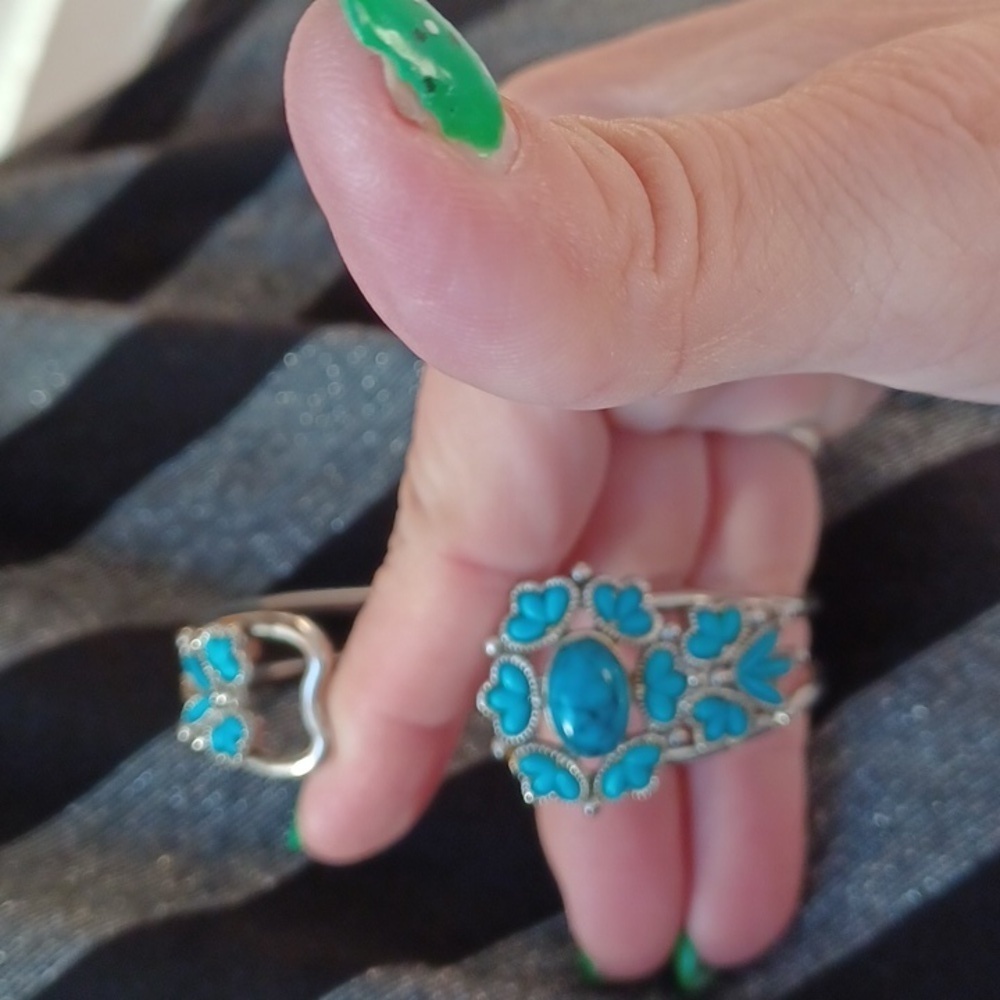 Silver-toned Turquoise Cuff x 3 - Picture 4 of 6